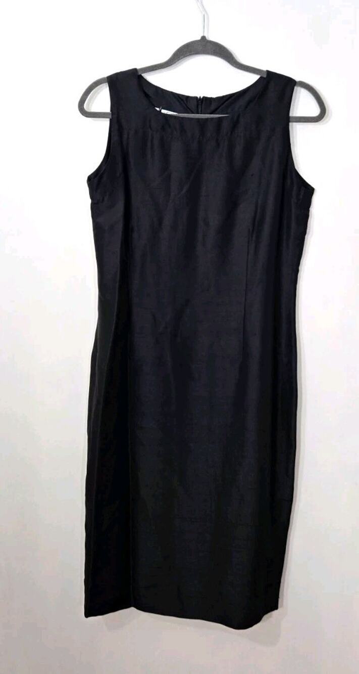 VTG The Silk Collection Womens 14 Black Sheath Knee Dress Sleeveless Silk luxury